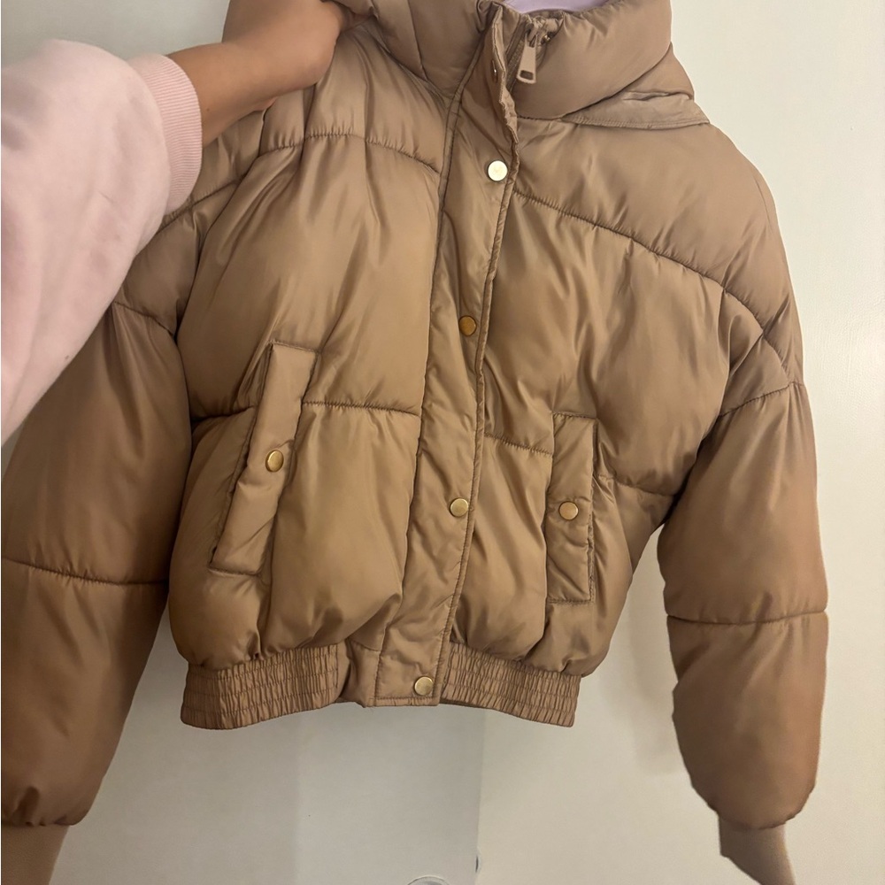 Ciso Cropped Puffer Jacket in Tan